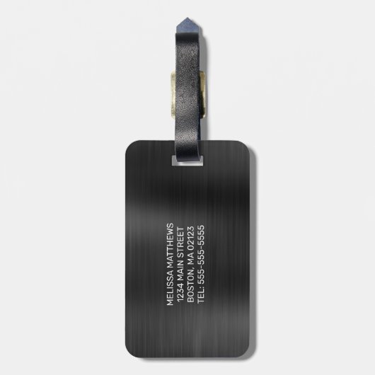 Chic Silver Glitzer Tropfen Brushed Metallic Name Gepäckanhänger (Rückseite vertikal)