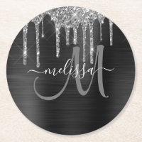 Chic Silver Glitzer Tropfen Brushed Metallic Name