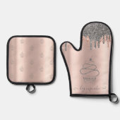 Chic Silver Glitzer Tropfen Cupcake Rose Gold Ofenhandschuh & Topflappen-Set (Vorderseite)