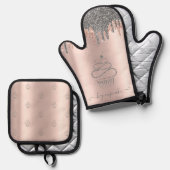 Chic Silver Glitzer Tropfen Cupcake Rose Gold Ofenhandschuh & Topflappen-Set (Vorderseite/Rückseite)
