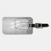 Chic Silver Glitzer Tropfen Glitzern Monogramm Nam Gepäckanhänger (Vorderseite horizontal)