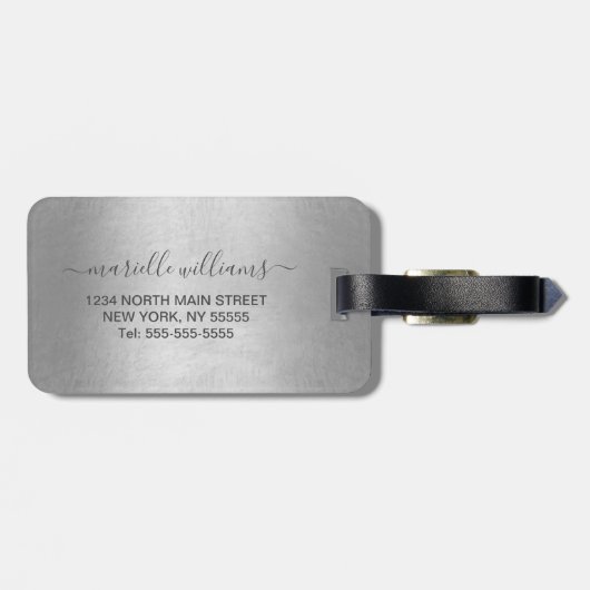 Chic Silver Glitzer Tropfen Glitzern Monogramm Nam Gepäckanhänger (Rückseite horizontal)