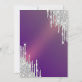 Chic Silver Glitzer Tropfen Lila 100. Geburtstag Einladung (Rückseite)