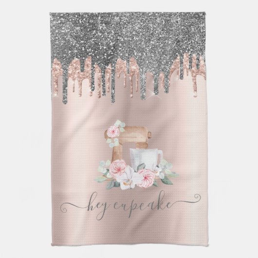 Chic Silver Glitzer Tropfen Mixer Blume Rose Gold Geschirrtuch (Vertikal)