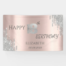 Chic Silver Glitzer Tropfen Rose Gold 18. Geburtst Banner
