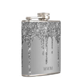 Chic Silver Glitzer Tropfen Sparkle Monogram 6 oz Flachmann (Rechts)