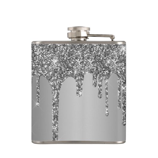 Chic Silver Glitzer Tropfen Sparkle Monogram 6 oz Flachmann (Rückseite)