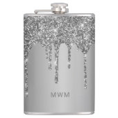 Chic Silver Glitzer Tropfen Sparkle Monogram Flachmann (Vorderseite)