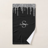 Chic Silver Glitzer Tropfen Sparkle Monogram Name Badhandtuch Set (Handtuch)