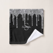 Chic Silver Glitzer Tropfen Sparkle Monogram Name Badhandtuch Set (Waschlappen)