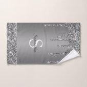 Chic Silver Glitzer Tropfen Sparkle Monogram Name Badhandtuch Set (Handtuch)