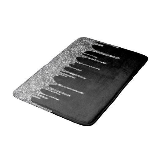 Chic Silver Glitzer Tropfen Sparkor Black Badematte (Schrägansicht)