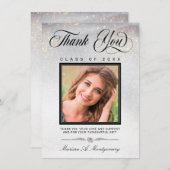 Chic Silver Gold Glitzer Foto Abschluss Dankeskarte (Vorne/Hinten)