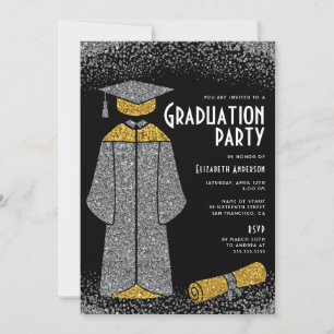 Chic Silver Gold Glitzer Graduation Party Einladung