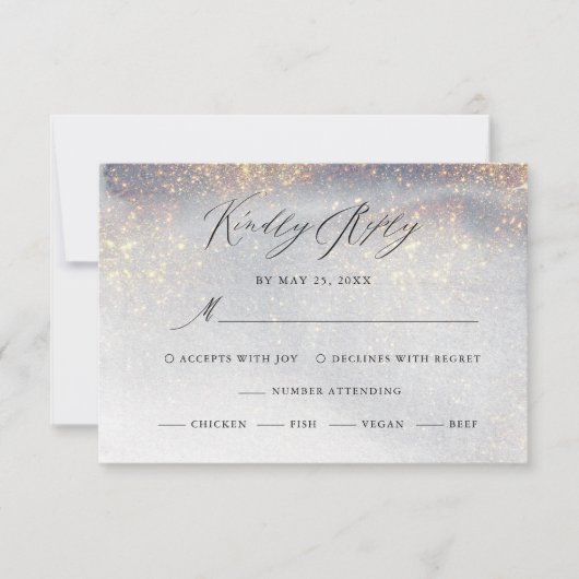 Chic Silver Gold Glitzer Watercolor Luxus Hochzeit RSVP Karte (Vorderseite)