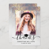 Chic Silver Gold Glitzern 2 Foto Abschluss Dankeskarte (Vorne/Hinten)