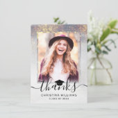 Chic Silver Gold Glitzern 2 Foto Abschluss Dankeskarte (Stehend Vorderseite)