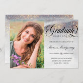 Chic Silver Gold Glitzern Foto Abschluss Ankündigung (Vorne/Hinten)