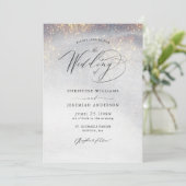 Chic Silver Gold Glitzern Watercolor Wedding Einladung (Stehend Vorderseite)