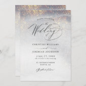 Chic Silver Gold Glitzern Watercolor Wedding Einladung (Vorne/Hinten)