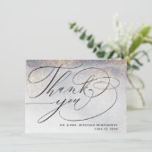Chic Silver Gold Glitzern Watercolor Wedding Foto Dankeskarte (Stehend Vorderseite)