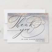 Chic Silver Gold Glitzern Watercolor Wedding Foto Dankeskarte (Vorderseite)