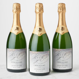 Chic Silver Gold Sparkle Watercolor Luxus Hochzeit Schaumweinetikett