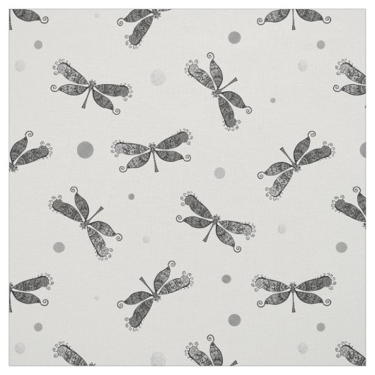 Chic Silver Grau and White Dragonfly Stoff (Muster)
