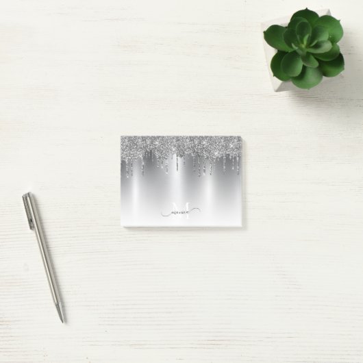 Chic Silver Gray Driving Glitzer Monogram Name Post-it Klebezettel (Büro)