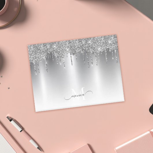 Chic Silver Gray Driving Glitzer Monogram Name Post-it Klebezettel