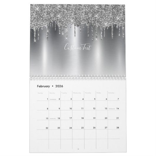 Chic Silver Gray Glitzer Ombre Monogram Kalender (Feb 2026)