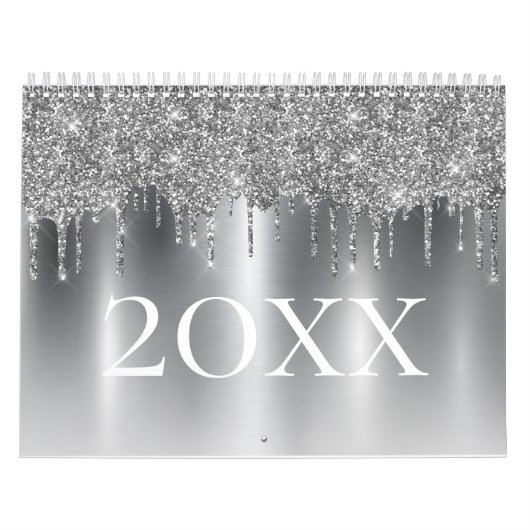Chic Silver Gray Glitzer Ombre Monogram Kalender (Titelbild)