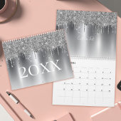 Chic Silver Gray Glitzer Ombre Monogram Kalender