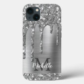 Chic Silver Gray Glitzer Tropfen Monogram Pink Met Case-Mate iPhone Hülle (Rückseite)