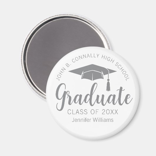 Chic Silver Gray Graduate Custom 2025 Abschluss Magnet (Vorderseite/Rückseite)