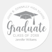Chic Silver Gray Graduate Custom 2025 Abschluss Runder Aufkleber (Vorderseite)