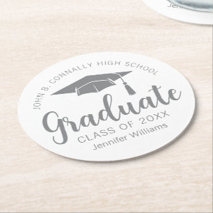 Chic Silver Gray Graduate Custom Graduate Party Runder Pappuntersetzer