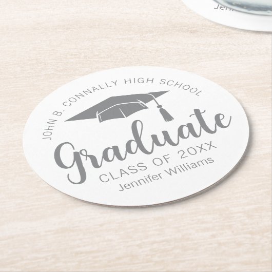 Chic Silver Gray Graduate Custom Graduate Party Runder Pappuntersetzer (Angewinkelt)