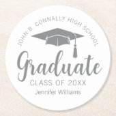 Chic Silver Gray Graduate Custom Graduate Party Runder Pappuntersetzer (Vorderseite)