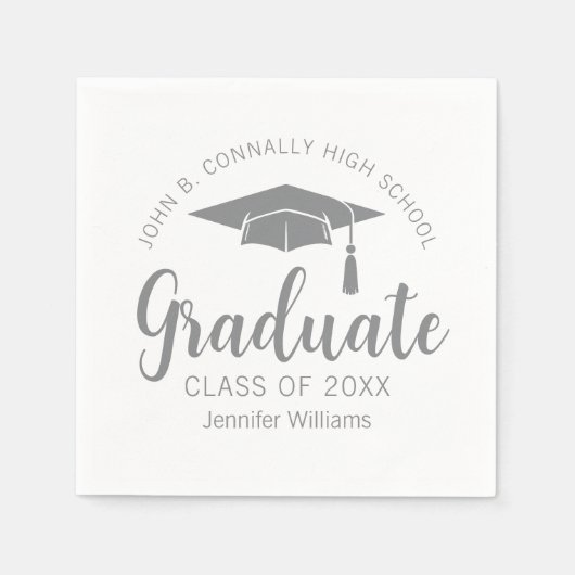 Chic Silver Gray Graduate Custom Graduate Party Serviette (Vorderseite)