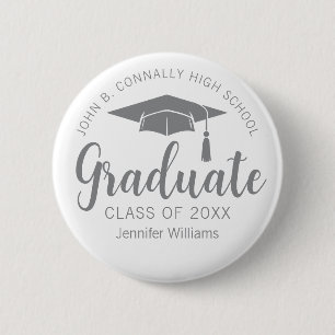 Chic Silver Gray Graduate Name Tag Abschluss Button