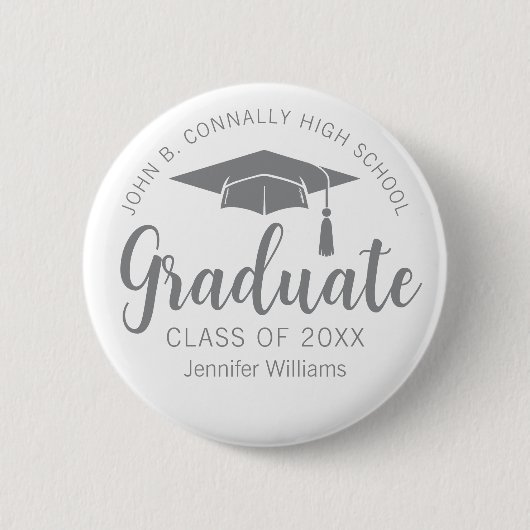 Chic Silver Gray Graduate Name Tag Abschluss Button (Vorderseite)