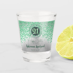 Chic Silver & Green Glitzer 21. Geburtstagsgeschen Schnapsglas