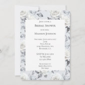 Chic Silver Grey White Rose Brautparty Einladung (Vorderseite)