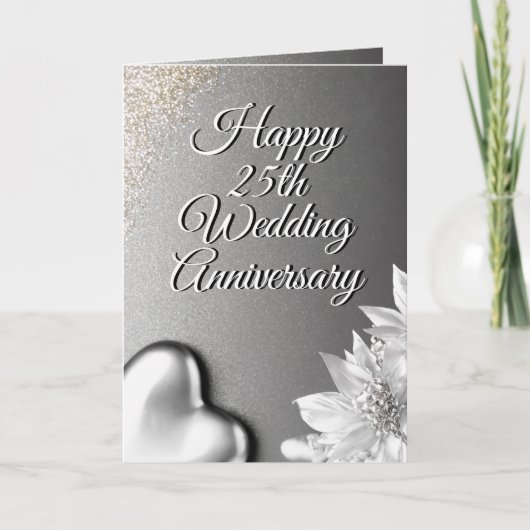 Chic Silver Heart 25. Hochzeitstag Karte (Vorderseite)