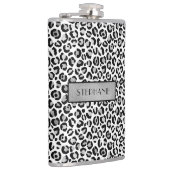 Chic Silver Leopard Print Personalisiert Flachmann (Rechts)