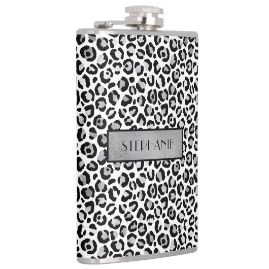 Chic Silver Leopard Print Personalisiert Flachmann (Rechts)