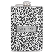 Chic Silver Leopard Print Personalisiert Flachmann (Vorderseite)