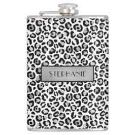 Chic Silver Leopard Print Personalisiert Flachmann