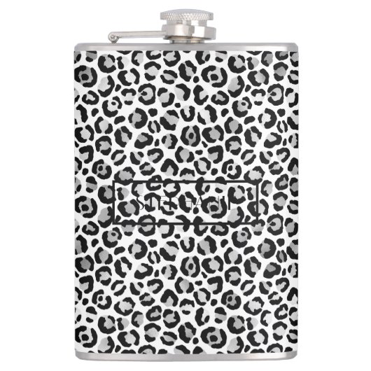 Chic Silver Leopard Print Personalisiert Flachmann (Vorderseite)